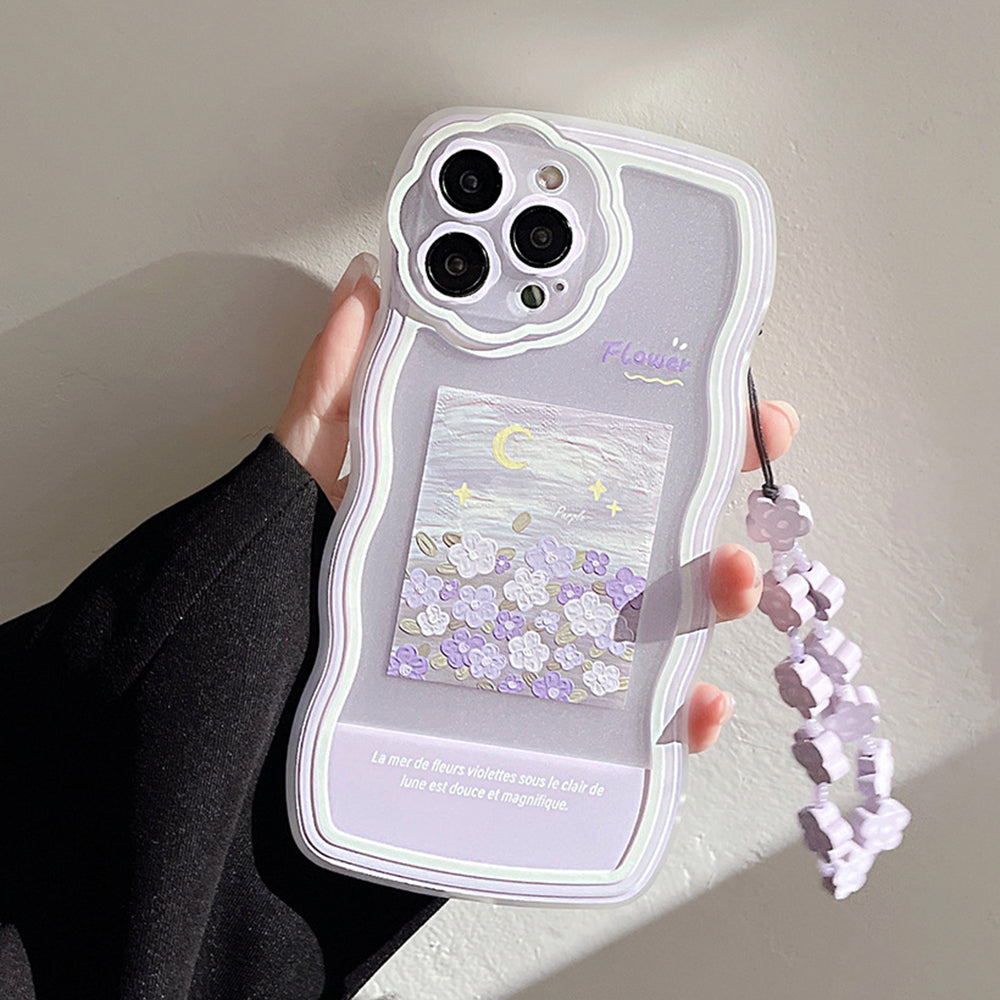 For iPhone 12 Pro Max Clear Phone Shell Oil Painting Pattern Cover TPU Phone Case with Flower Decor Hand Strap For iPhone 12 Pro Max Clear Phone Shell Oil Painting Pattern Cover TPU Phone Case with Flower Decor Hand Strap